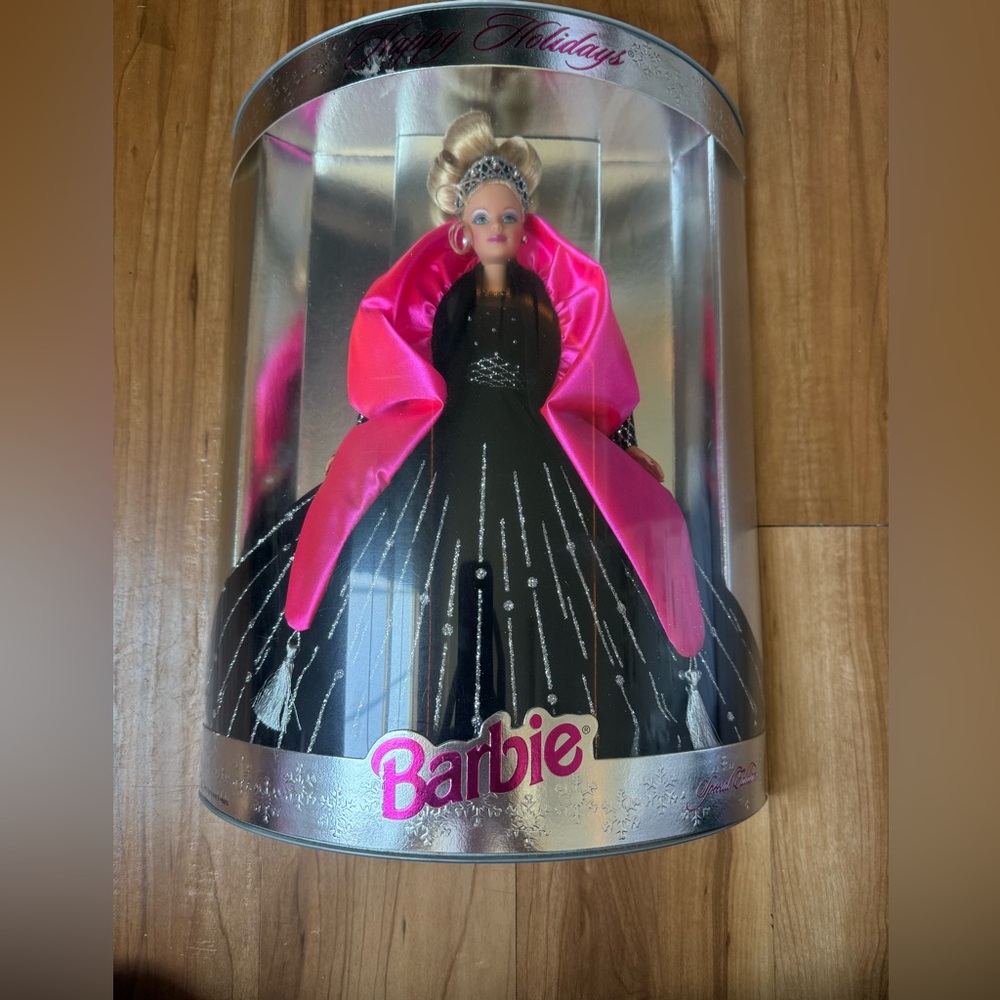 1998 Barbie Holiday Doll in Black and Pink Gown